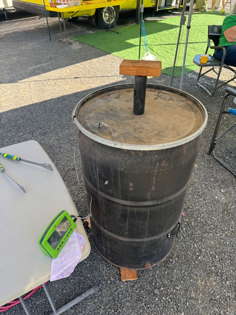 Jon brought the smoker. Delicious Tri-tip and jalapeño bacon wraps